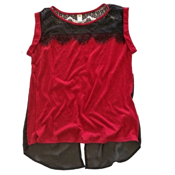 Tops - Black & Red Lave Top w/ Split Sheer Back
